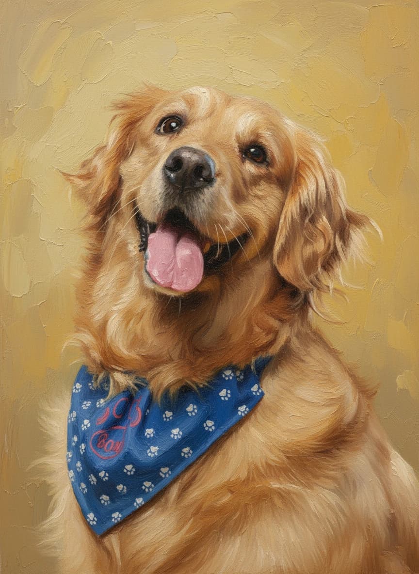 Oil style AI dog portrait result